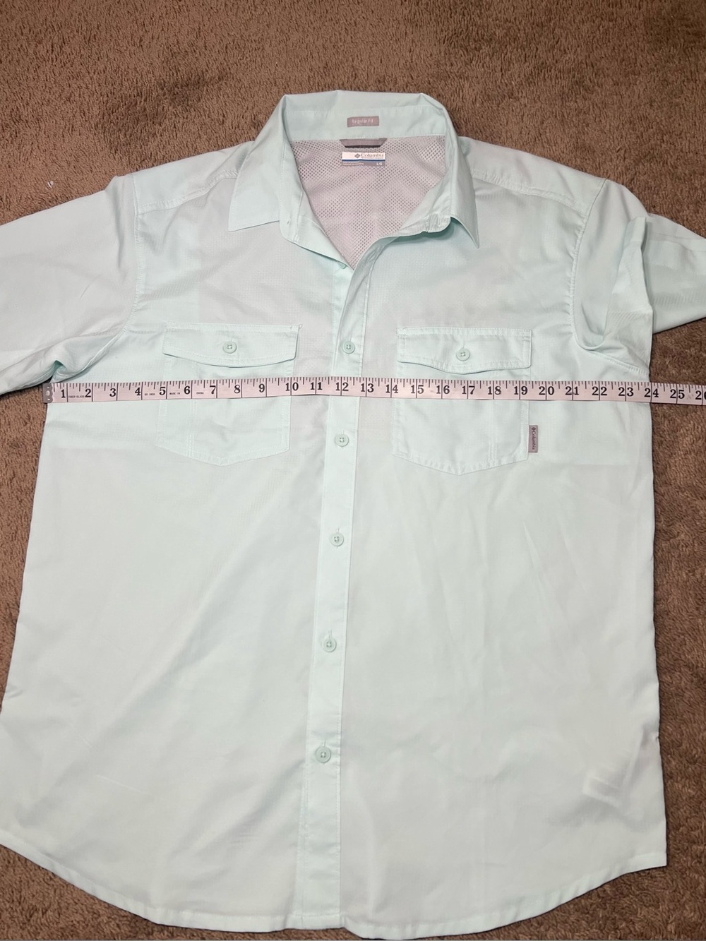 Columbia Men’s L Short Sleeve Outdoor Fishing Shirt Mint Green Mesh Lined - Picture 4 of 6